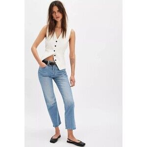 Levi's Premium Denim Wedgie Jeans Medium Wash Button Fly Size 27 Raw Hem